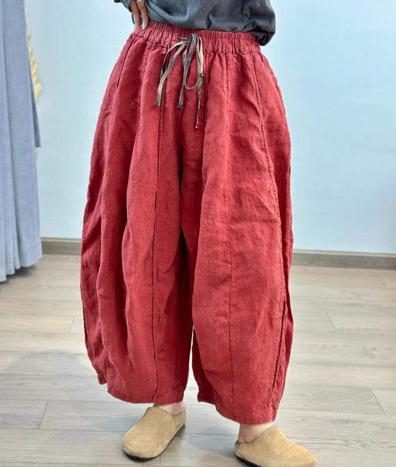 Loose Linen Pants for Women, Spring Pants with Pockets, Women's  Autumn Casual Bloomers