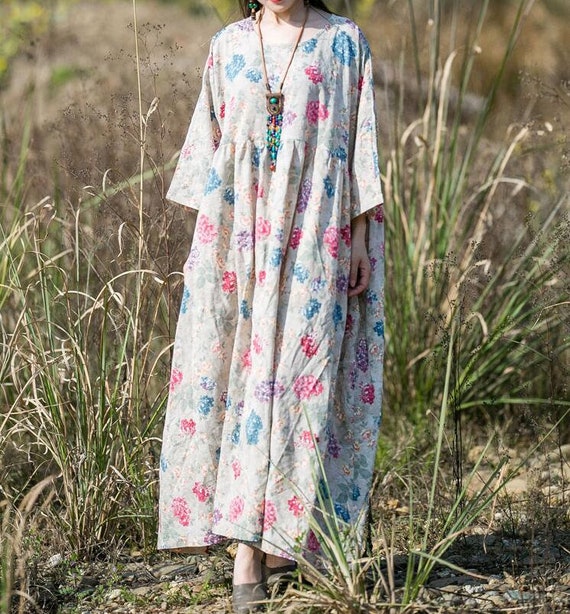 Women Dress Floral Maxi Flare Dress loose fitting dress | Etsy
