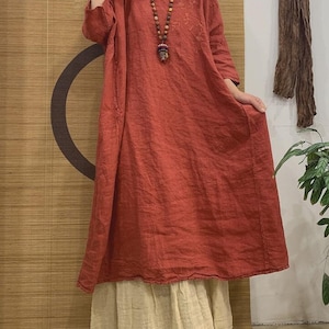 Linen Oversized Dress Women Summer Loose Fit Dress with Pockets