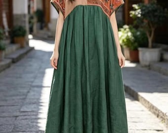 Loose Fit Linen Long Dress, Women's Dresses with Pockets, Retro Summer dress for women