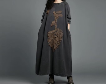 Linen Dresses for Women, Spring autumn Long dresses, Oversized dress with pockets