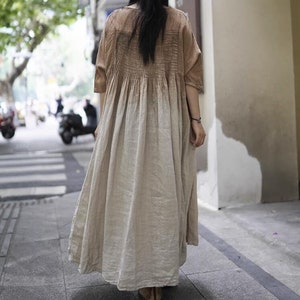Summer linen maxi dress, long linen dress, Ombre Dress, Retro Dress, loose linen dress, women's dress with pockets image 3