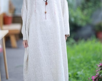 Linen color long dress, Spring Loose dress, Dresses with pockets, Women long dress, oversized Dresses, retro robe, Cotton Kaftan