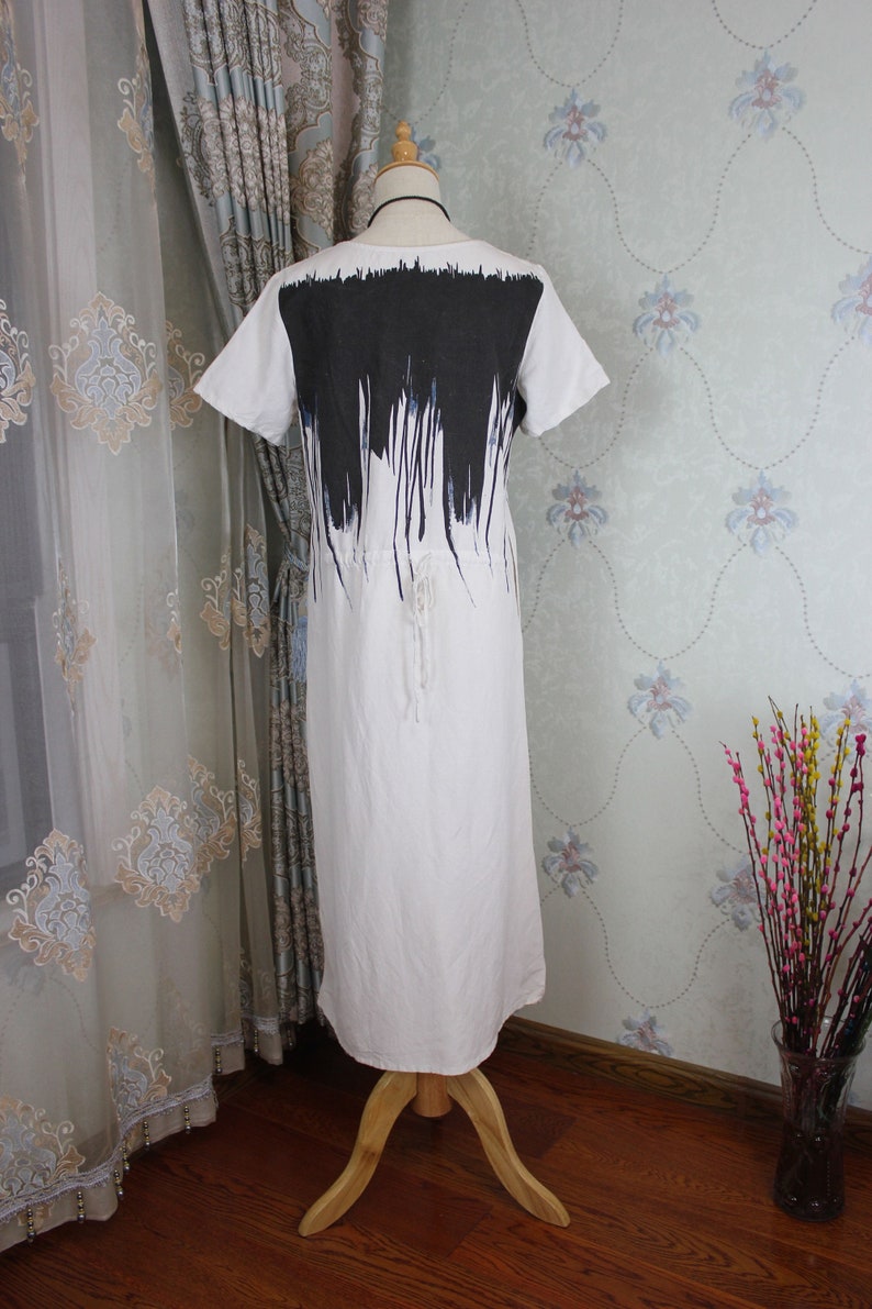 Summer linen circle collar Dresses, Grey blue dress, White long dress, short sleeves dress, Prom dress, Kaftan image 6