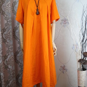 Orange maxi dress, women summer dress, linen Cotton pockets dress, Party dress image 2