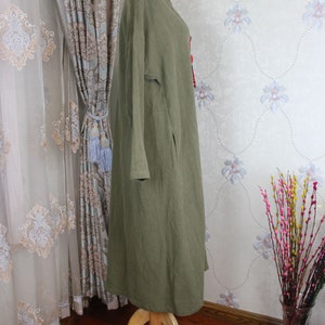 Linen Loose Fitting shirt, Spring Women gown, long Coat shirt, Army green Linen Cardigan, Linen Blouse for Women image 3