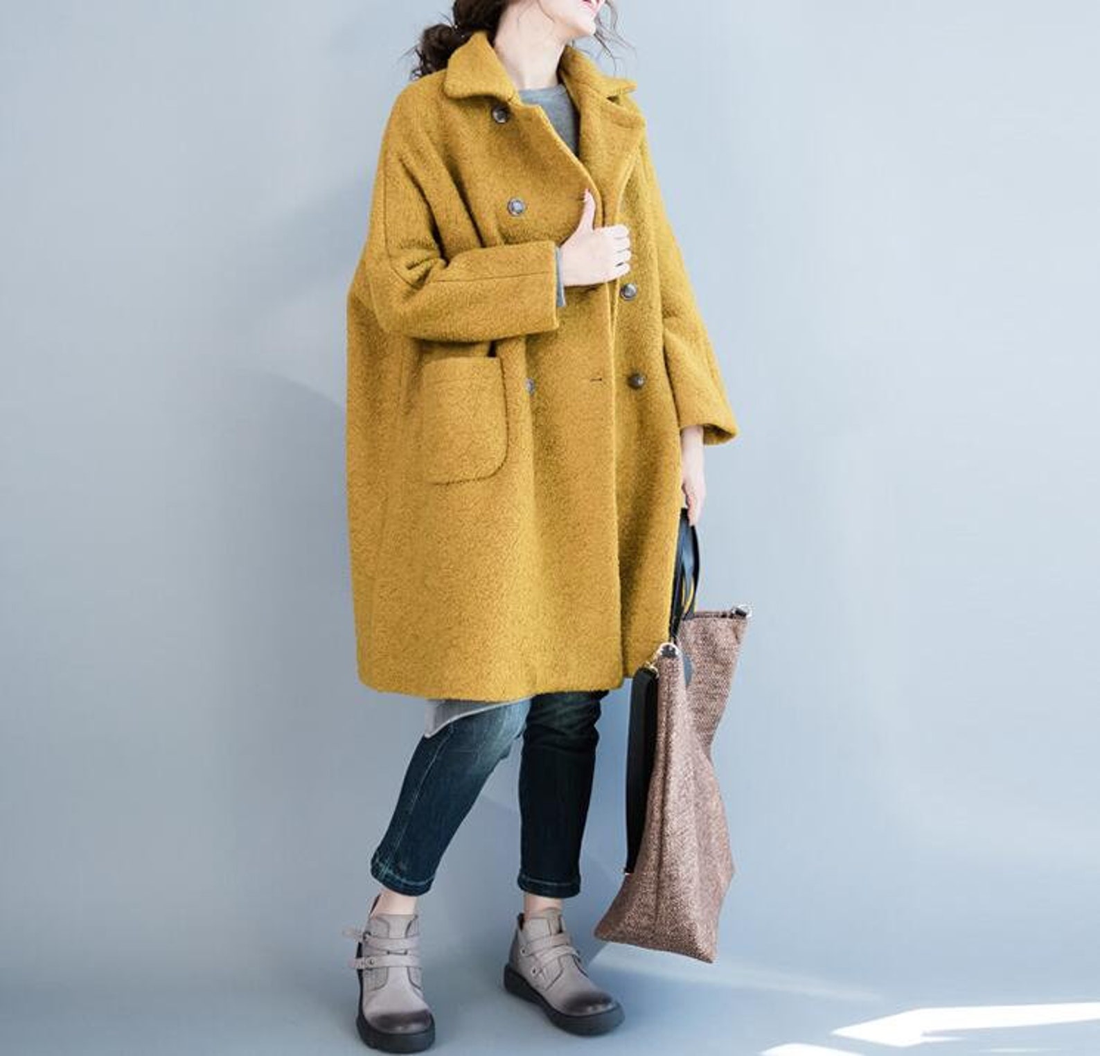 Wool Coat Women Womens Winter Coats Loose Wool Coat Double Etsy