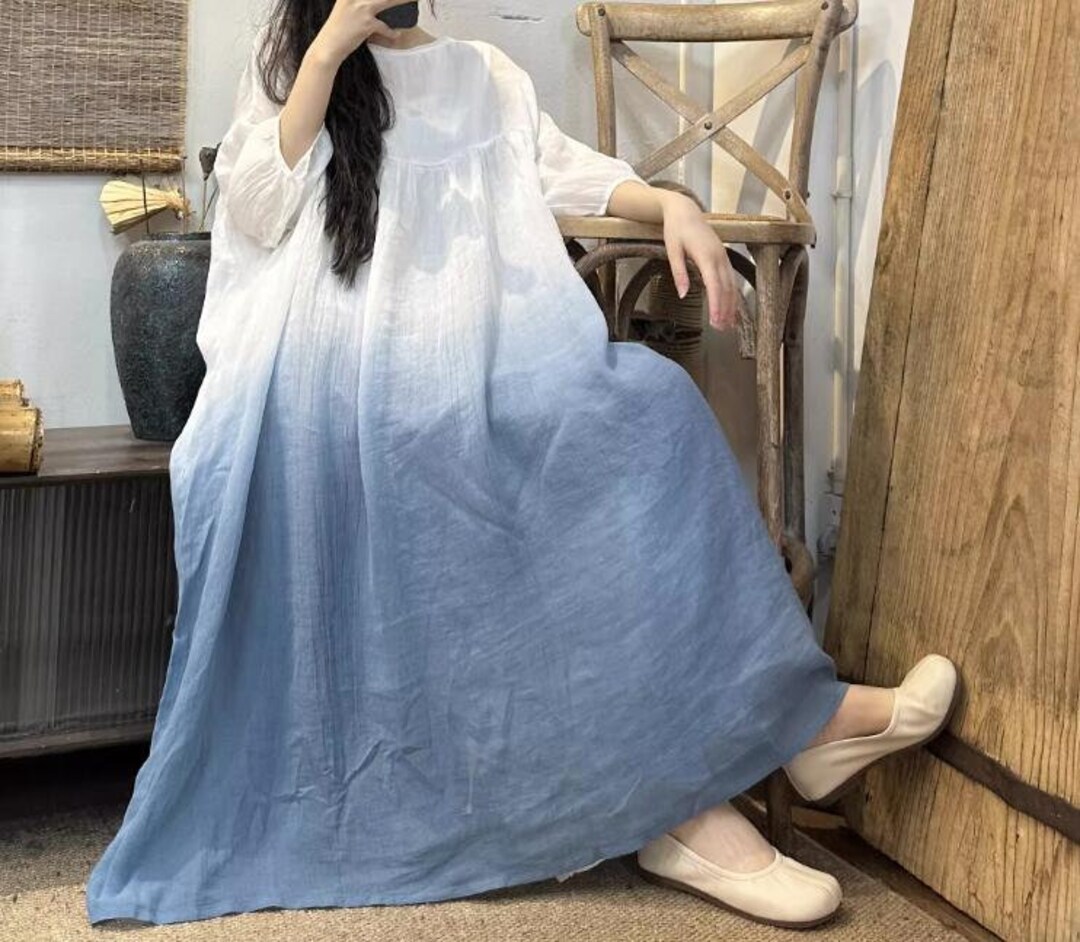 Loose Blue Linen Dress Long Linen Dress Summer Linen Dress Etsy