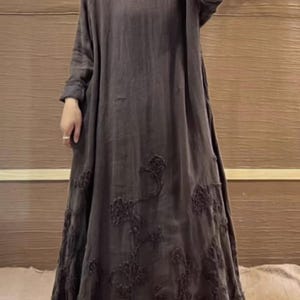 Women Linen Maxi Dress/ Spring Hooded Dresses/ vintage Dress with Pockets image 6