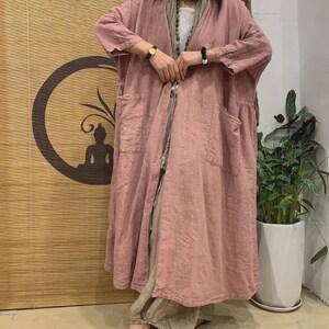 Linen coat for women, Maxi coat, coat with pockets, spring lace-up coat, long linen windbreaker, Womens Thin Coat, 3/4 Sleeves Linen coat image 6