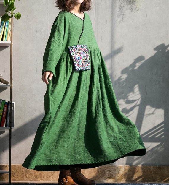 Womens Oversized Maxi dresses green robe Full length Dress Etsy