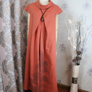 Summer Linen dress, Womens dress, brick red dresses, Short sleeve dress, long linen dress, party dress image 2