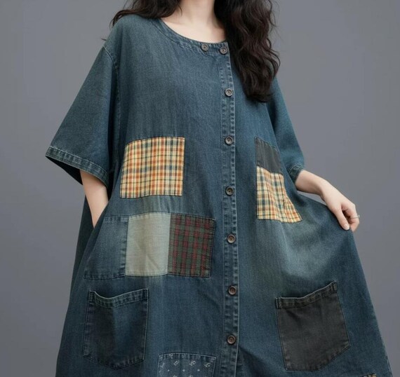 Loose Fit Long denim Dresses, Cotton Dress for Women, Summer Dress with Pockets, Long Cotton denim Shirt
