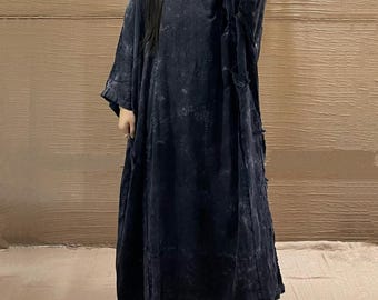 Linen Maxi Dress For Women, Vintage Dress with Pockets, Autumn Oversized Long Dresses