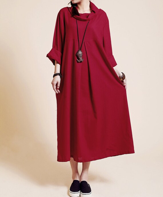 deep red long sleeve dress