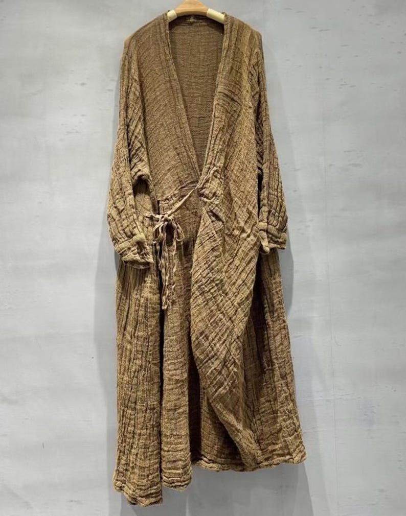 Linen Maxi Dress for Women, Loose Spring Dress with Pockets, Vintage Long Sleeve Dresses image 4