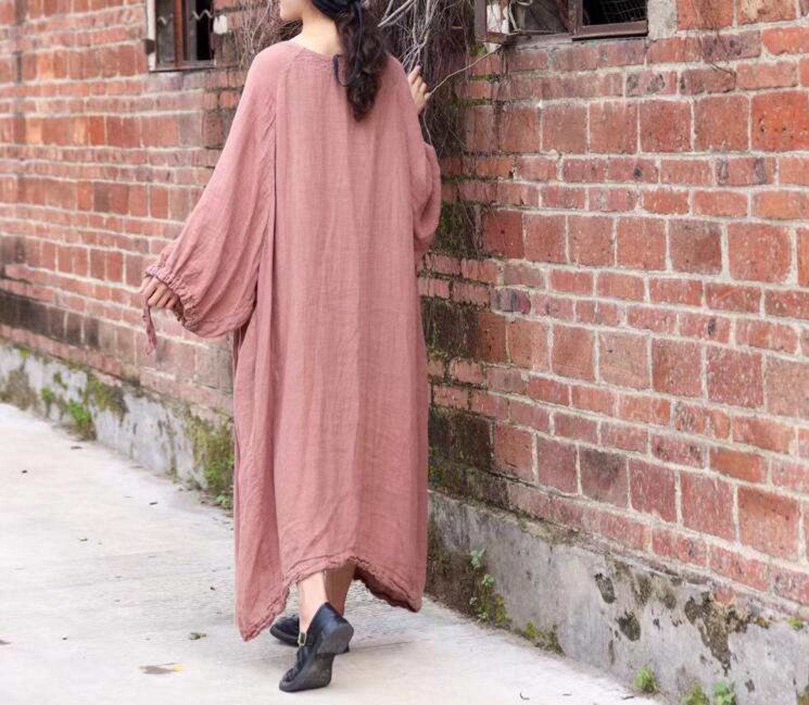 Women Linen Long Dress Large Size Dress Linen Robe Loose Etsy