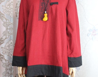Red Linen Asymmetrical Coat, Plus Size Retro Jackets, coats for women