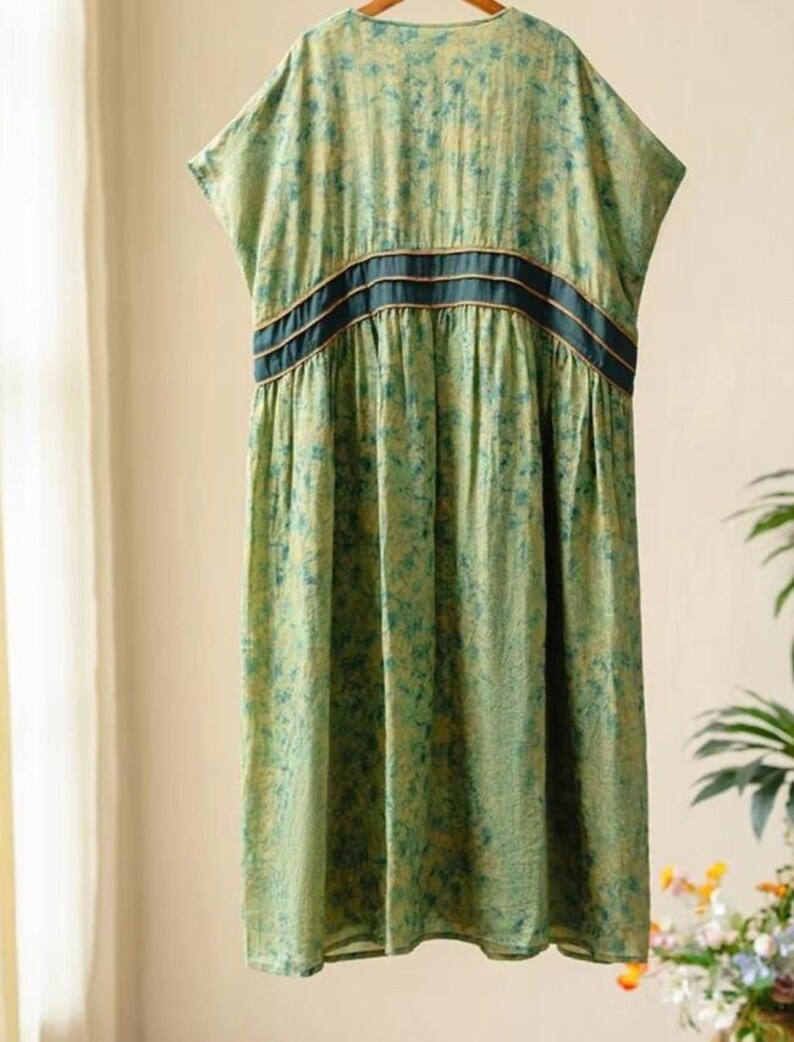Women Summer Linen Maxi Dresses, Loose dress, Long women dresses, Retro dress, Green Long dress, Prom Dress, Dress with pockets image 6