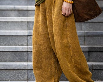 Womens Long Linen Pants, Retro Autumn Trousers With Pockets, Pants for women