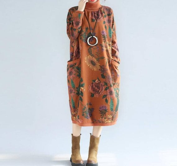 high collar midi dress