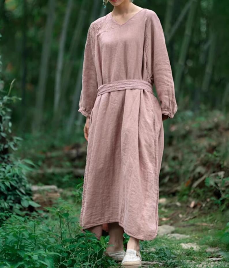 Women Maxi Dresses, Long Linen Dresses, Linen robe, Dresses with pockets, Spring Summer dress, Oversized dresses, dresses for women image 4