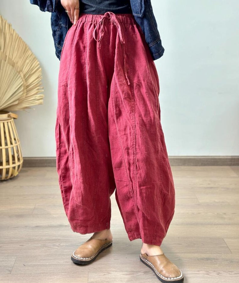 Women Linen pants, Linen Trousers, Linen casual pants, Elastic waist Pants, large size Linen pants, Long linen pants, Loose fit pants image 2