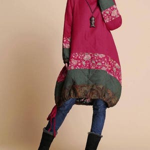 Women Winter coat, loose fitting padded coat, Winter padded dress, Winter outerwear, coat with Pockets, Retro asymmetrical coat image 5