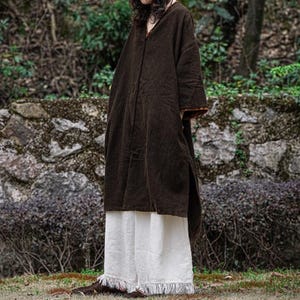 Women Loose Linen Blouse/ Linen Shirt/  Black Brown Casual Top