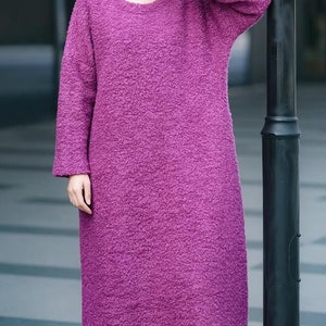 Wool Maxi Dresses, Women dresses with pockets, Loose Fitting winter long dress, Rose pink dress, Wool Kaftan Dress, bridal dresses image 7