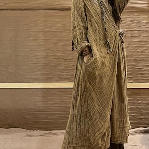 Linen Maxi Dress for Women, Loose Spring Dress with Pockets, Vintage Long Sleeve Dresses image 2