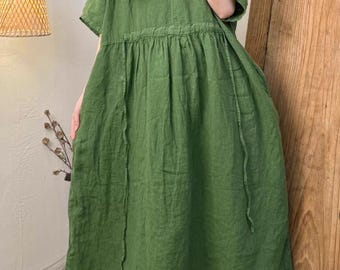 Vestido holgado de lino de verano, con bolsillos, largo para mujer