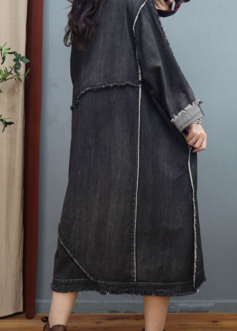 Women's Cotton Denim Dress Long Sleeve Dress Loose Denim Etsy