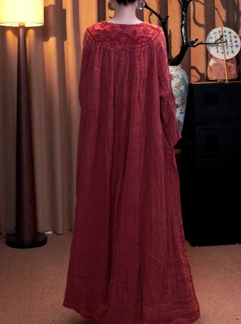 Womens Long Dresses, Linen Maxi Dress with Pockets, Vintage Loose Fit Autumn Dress image 5