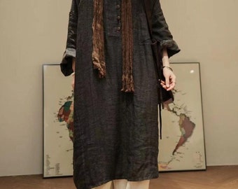 Linen Long dress, Womens Dresses, Spring Robe, Linen dress for women, Casual dress, oversized dress, Long Sleeved Dresses