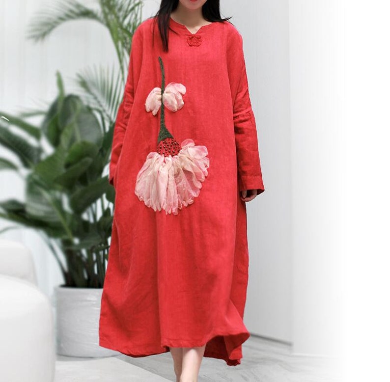 Linen Oversized dress, long linen dress, womens dresses, loose linen dress, Linen robe, Linen dresses with pocket, Retro dress 