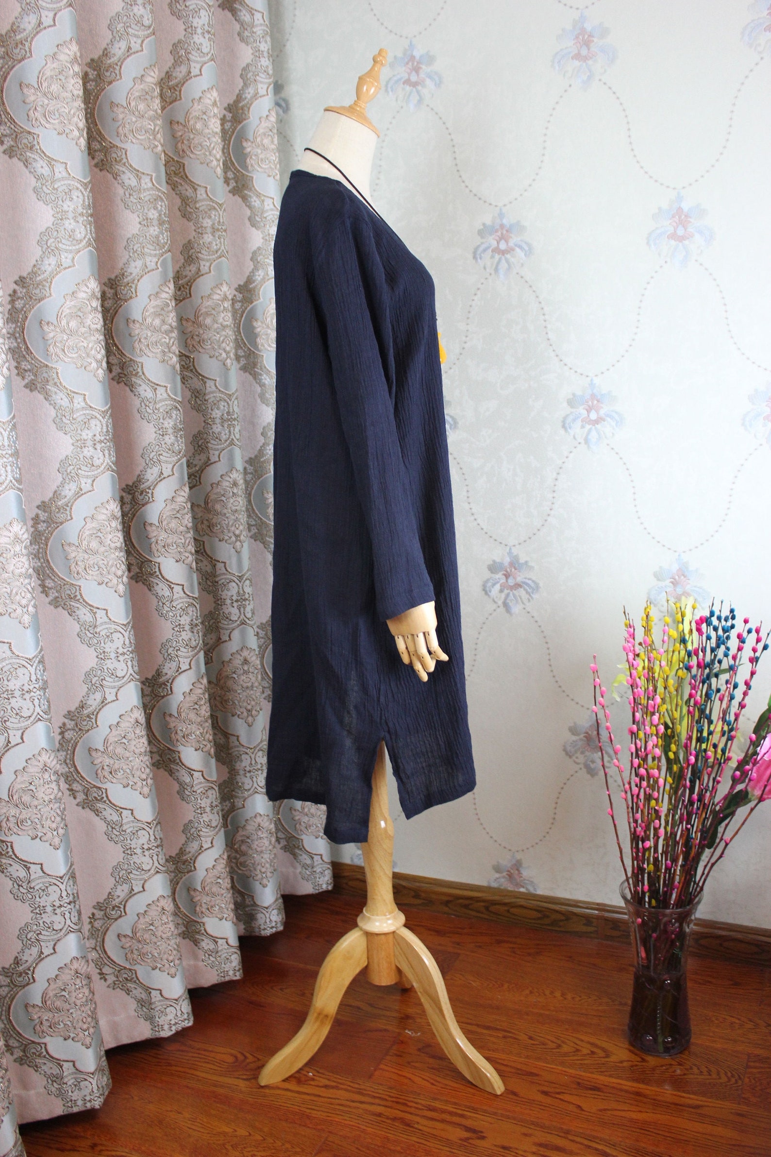 PAINTER DRESS - LINEN - BLUE main image 1