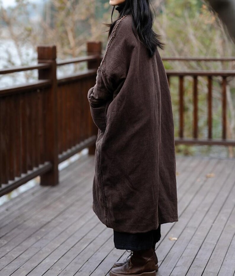 Women Winter outerwear, Linen Long coat, Loose Fit padded coat, Linen winter coat, Coat for women, Linen Robe, Winter Warm coat image 9