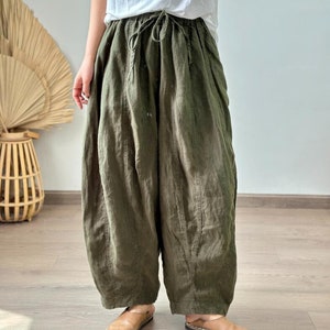 Women Linen pants, Linen Trousers, Linen casual pants, Elastic waist Pants, large size Linen pants, Long linen pants, Loose fit pants