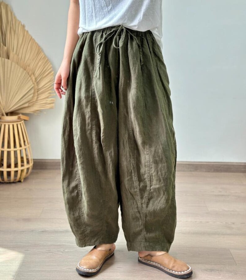 Women Linen pants, Linen Trousers, Linen casual pants, Elastic waist Pants, large size Linen pants, Long linen pants, Loose fit pants image 1