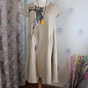 Womens Linen Midi Dress: Short Sleeve Loose Fit Summer Dress