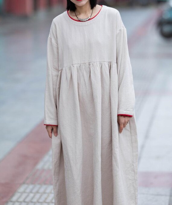 Women Casual Cotton Dress, Soft Cotton Maxi Dress, Oversized Dress, Minimalist Loose Robe, Plus Size Cotton Dress