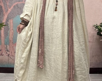 Linen Maxi Dress with Pockets Vintage Style Long dress
