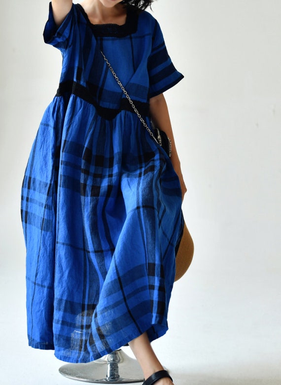 Plaid linen dress Clearance