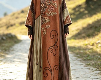 Autumn Maxi Dress, Loose Linen Dress with Pockets, Women Retro Long Dresses