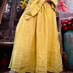 Linen Autumn Maxi Skirt Loose Fit Elastic Waist Skirt