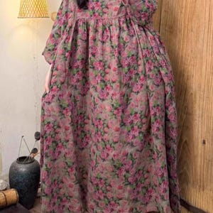 Sukienka maxi z bawełny w kwiaty w stylu retro z kieszeniami – letnia, swobodna