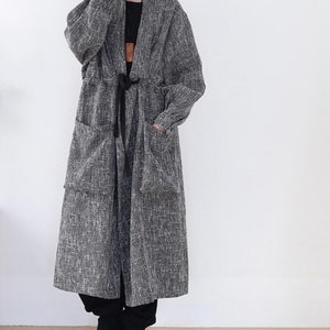 Womens Linen loose long coat, Womens Windbreaker, spring large size coat, gray coat, oversized coat image 4