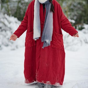 Women Winter Linen Maxi Coats, Vintage Long Padded Winter Outerwear, warm coat for Women's