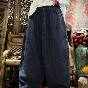 Loose Linen Pants, Women Linen Pants, Wide Leg Pants, Elastic waist Linen Pants, Spring summer Long Pants image 8